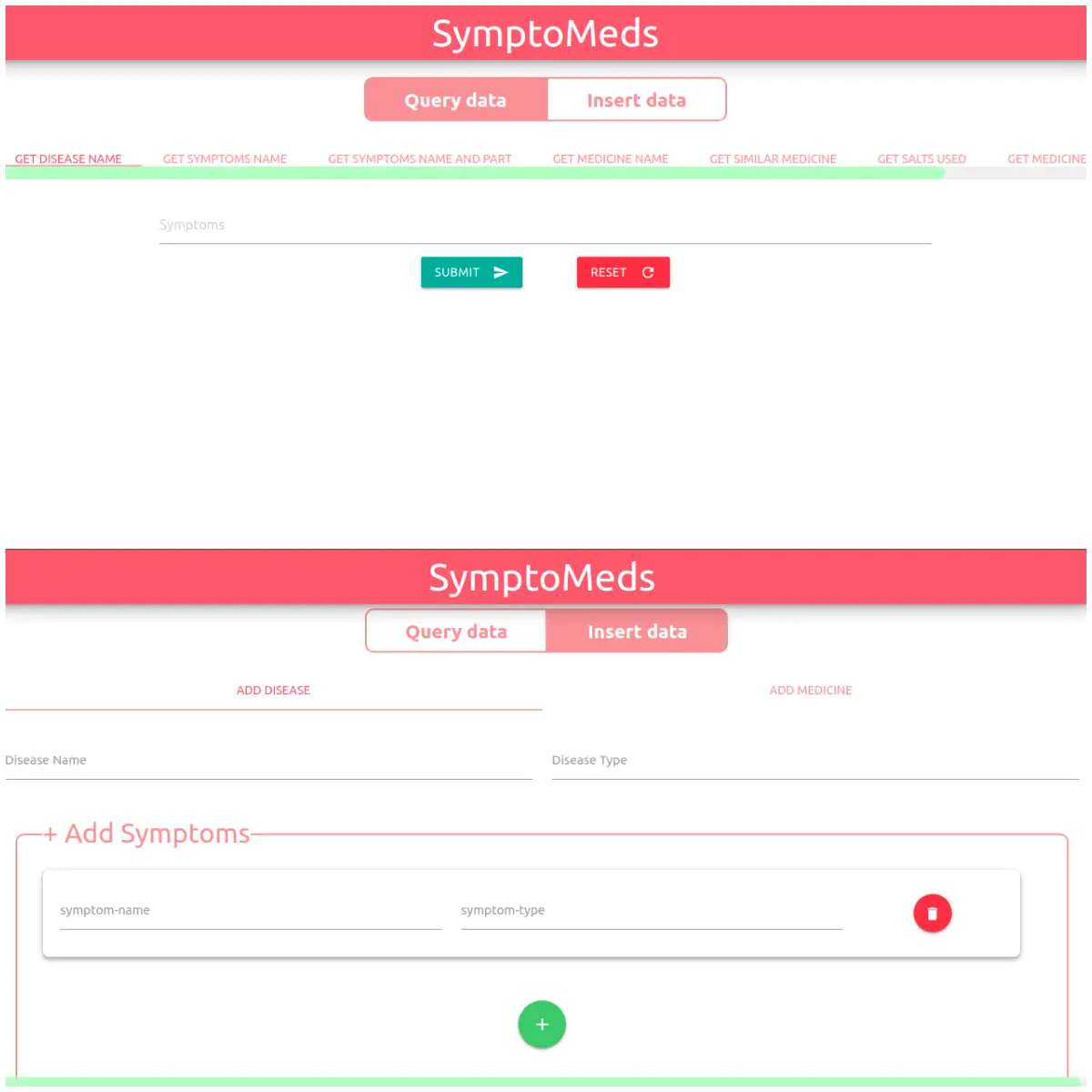 SymptoMeds Web App Screenshot